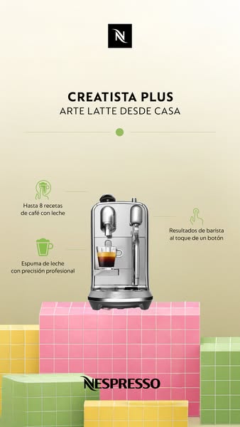 This ad showcases the Creatista Plus Nespresso machine and some of its key features.