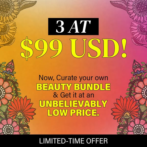 This image ad promotes the opportunity to curate your own beauty bundle. For a limited time, you can choose three beauty