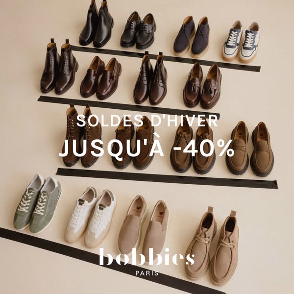This ad showcases a variety of Bobbies Paris shoes, highlighting a winter sale with discounts up to 40%. The layout is c