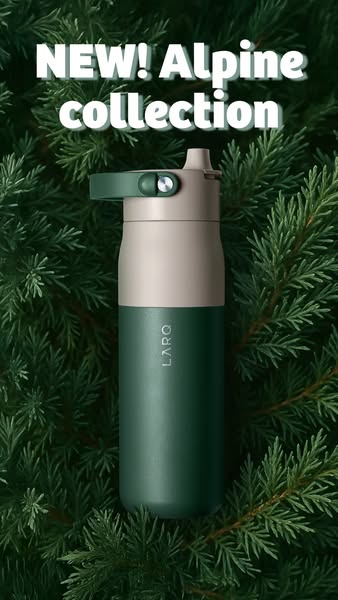 This ad showcases the new Alpine collection of LARQ water bottles. The ad features a single water bottle against a backg