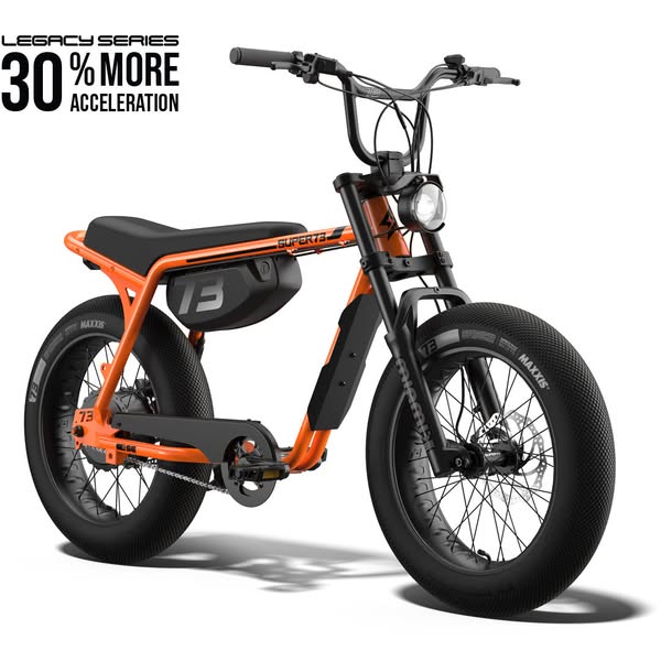 This ad showcases the SUPER73 Legacy Series electric motorbike, highlighting its increased acceleration.