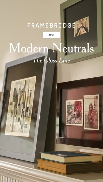 This ad showcases Framebridge's new line of modern neutral frames. The ad features a collection of framed art and ph