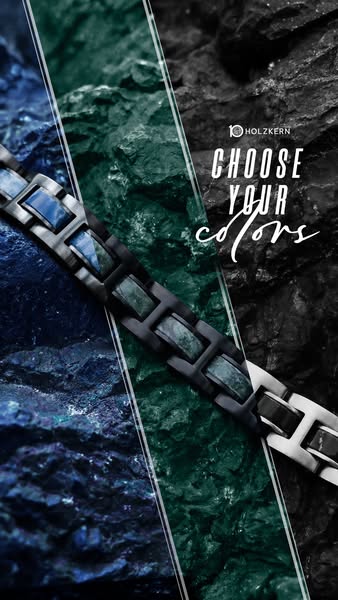 This image ad for Holzkern displays one of their link bracelets against a background divided into three color sections. 