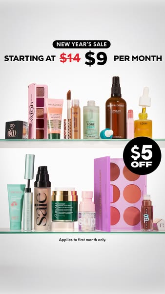 This ad promotes a New Year's Sale with a variety of beauty products available for purchase. The ad highlights a dis