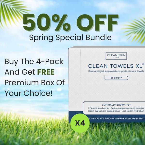 This image ad for Clean Skin Club advertises a limited-time spring bundle deal that gives customers a free premium box o