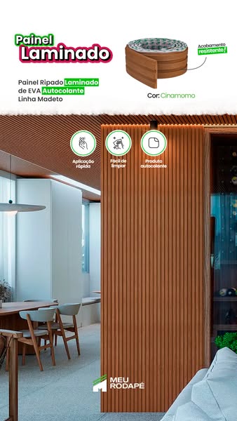 An image ad for Meu Rodape laminated panels. The ad features a visual of the laminated panels installed in a home interi