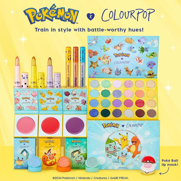 This ad showcases the new collaboration between Pokemon and ColourPop. The ad features a variety of makeup products, inc