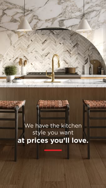 This image ad showcases a stylish kitchen and promotes the brand's ability to provide the kitchen style customers de