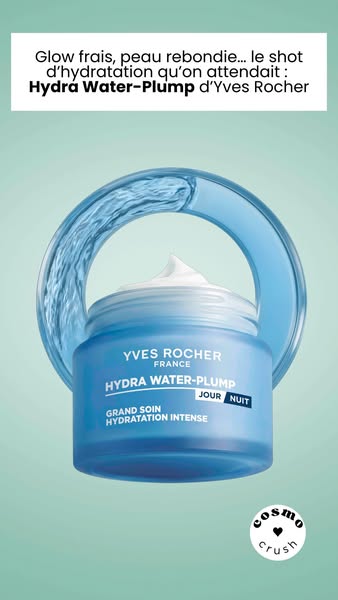 This ad showcases Yves Rocher's Hydra Water-Plump cream in a visually appealing way, highlighting its hydrating bene