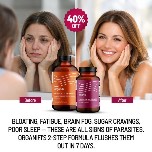 Image ad for Organifi's 2-step formula to flush out parasites in 7 days.