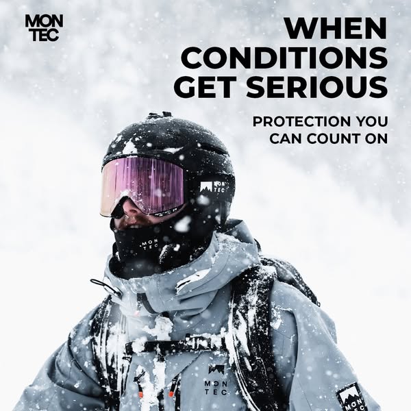 This image ad for Montec features a person wearing Montec winter gear in a snowy environment. The ad emphasizes the bran