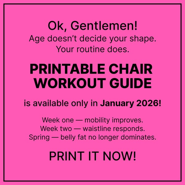 This image ad promotes a printable chair workout guide with the benefits being mobility, waistline improvements, and les