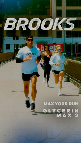 An image ad promoting Brooks Glycerin Max 2 running shoes, showing three people running in an urban setting. The ad emph