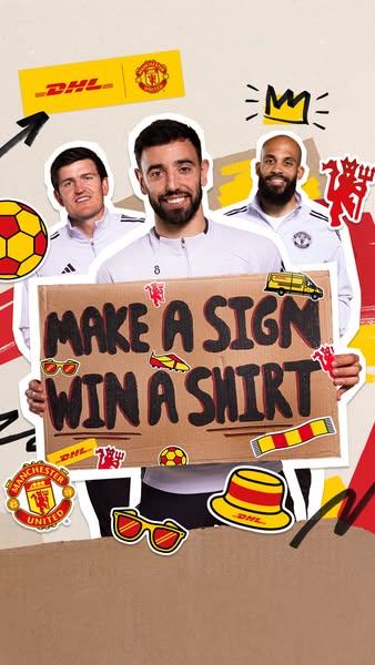 A promotional advertisement for the Manchester United soccer team featuring players holding a sign that says 'Make a