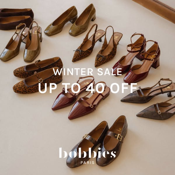 This ad showcases a variety of women's shoes from Bobbies Paris, highlighting a winter sale with up to 40% off.