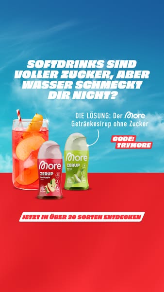 This ad highlights the More Zerup drink syrup as a solution for those who find soft drinks too sugary and water too blan