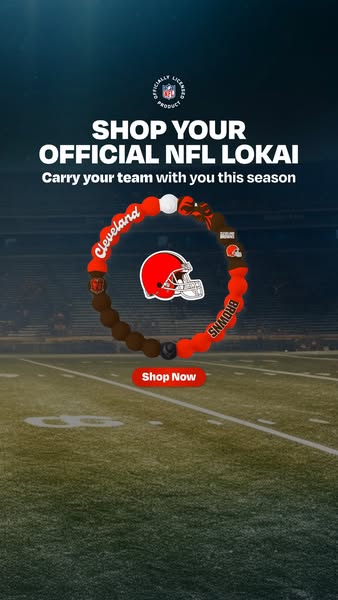 This ad promotes Lokai bracelets that feature the Cleveland Browns NFL team. The ad features a bracelet with the team