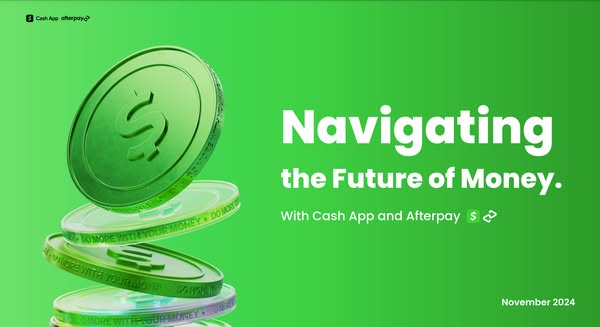 This image ad for Cash App and Afterpay promotes the idea of navigating the future of money. The ad features a stack of 