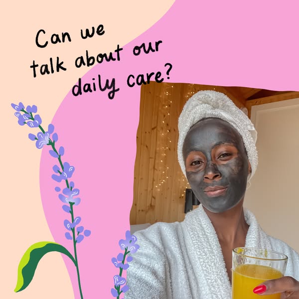 This ad features an image of a person wearing a charcoal face mask and drinking a glass of orange juice. The ad asks a q