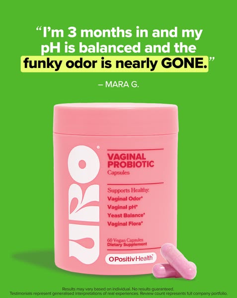 This ad features a testimonial about URO Vaginal Probiotic Capsules. The testimonial highlights the product's effect
