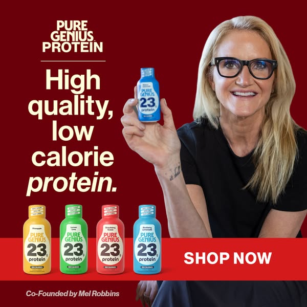 This ad for Pure Genius Protein features Mel Robbins and promotes the brand's high-quality, low-calorie protein drin