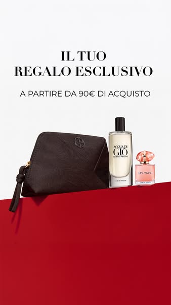 This ad promotes a gift with purchase from Giorgio Armani. Customers who spend 90€ or more will receive an exclusive gif