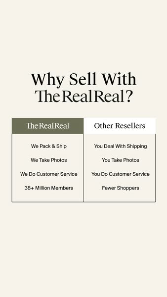 This ad uses a comparison table to highlight the benefits of selling with The RealReal versus other resellers. It emphas
