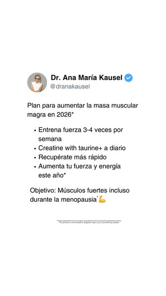 This image ad presents a health plan for lean muscle growth in 2026, provided by Dr. Ana Maria Kausel, targeting women i
