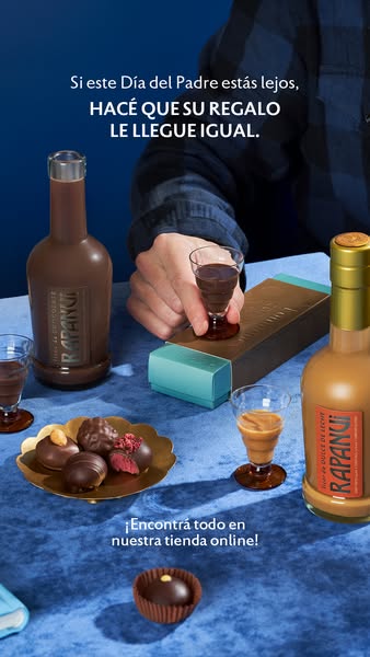 This image ad promotes Rapangi chocolates and liquors as the perfect gift for Father's Day. It highlights the brand&