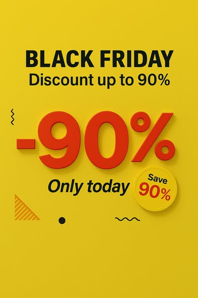 This ad promotes a Black Friday discount with a 3D aesthetic and simple design to showcase the deal. The ad is aimed at 