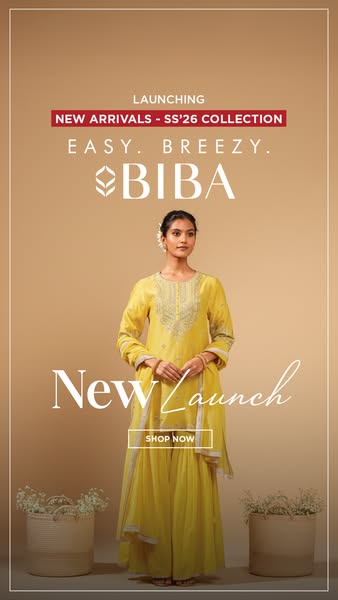 This is a social media ad for BIBA promoting their new SS'26 collection of apparel. The ad features a model wearing 