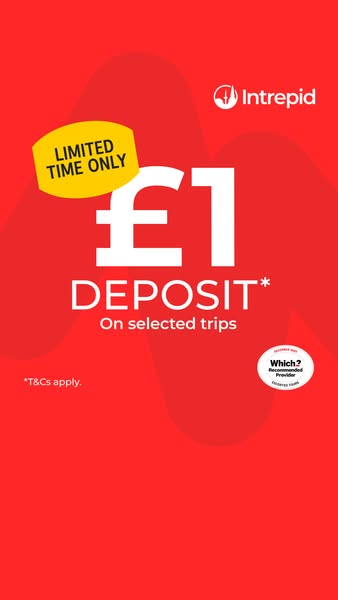 This ad is promoting Intrepid Travel's offer for a £1 deposit on select trips.