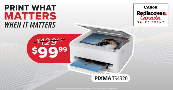 This ad for the Canon PIXMA TS4320 printer uses a combination of a price promotion with a call to "PRINT WHAT MATTE