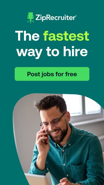 This ad for ZipRecruiter features a man on the phone, smiling, with the headline 'The fastest way to hire' and a