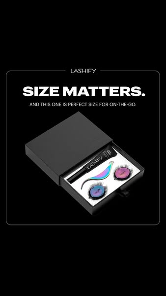 An image promotes Lashify's eyelash extension kit for its compact size and portability.