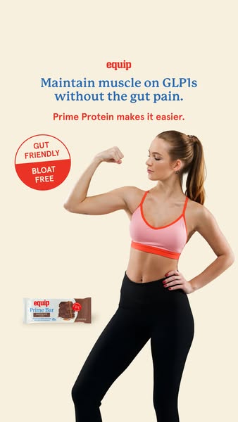 This ad promotes Equip Prime Protein bars, emphasizing their suitability for individuals on GLP-1 medications. The ad hi