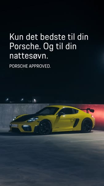 This full-screen image ad for Porsche features a high-end sports car in an urban environment and includes the text &quot