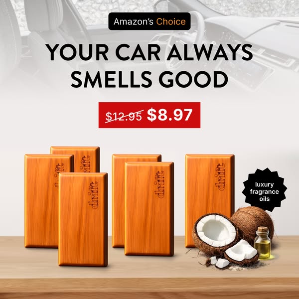This image ad for Drift car air fresheners highlights the product's ability to keep your car smelling good and calls