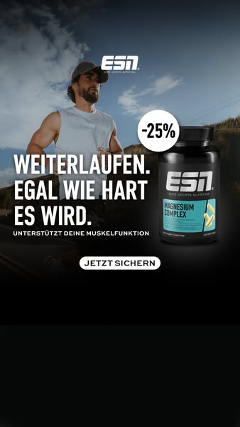 This image ad promotes ESN Magnesium Complex. The ad features a man running outdoors, implying the product supports musc