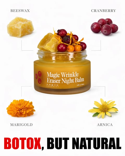This ad showcases a night balm and its natural ingredients, suggesting it's a natural alternative to Botox for wrink