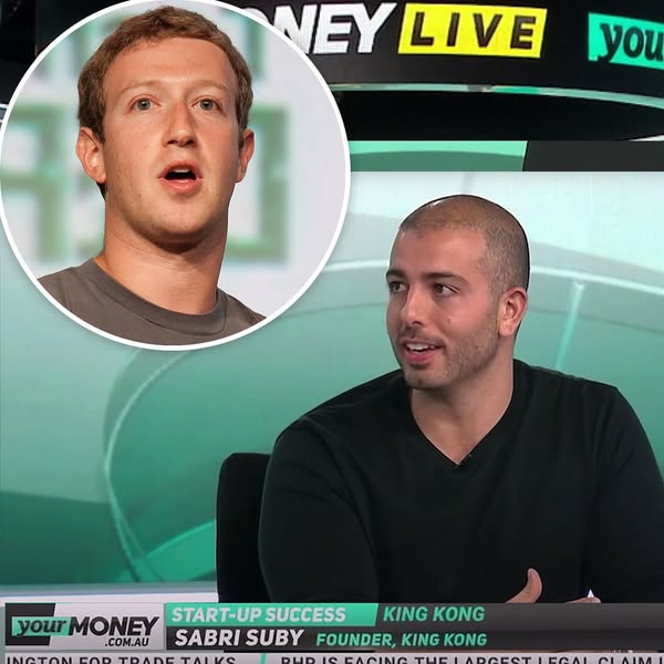 This ad features Sabri Suby, the founder of King Kong, being interviewed on Your Money. A headshot of Mark Zuckerberg is