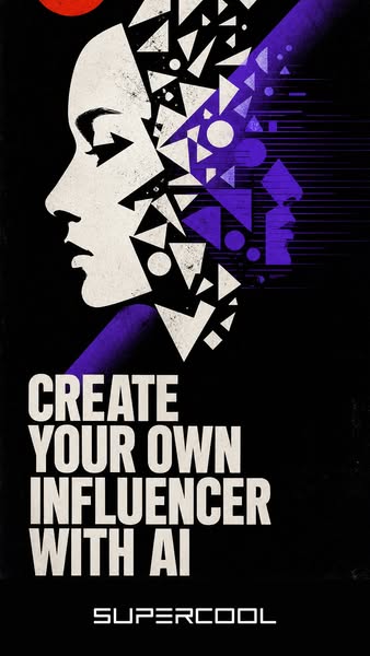 This image ad promotes Supercool, an AI tool that allows users to create their own social media influencers. The ad feat