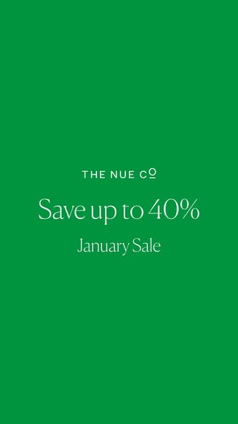 This ad is for The Nue Co.'s January sale, offering up to 40% off.