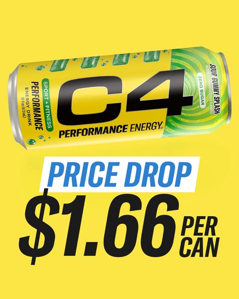 This ad shows a can of C4 Energy drink with the offer of a discounted price. The ad is designed to promote a low price f