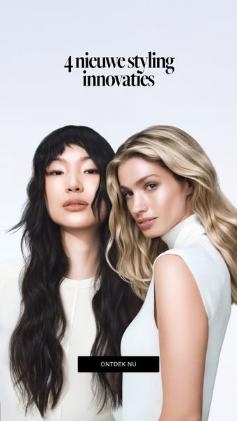 Image ad featuring two women with different hair colors and styles promoting styling innovations. The ad is intended to 