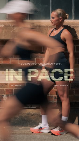 This ad focuses on New Balance running shoes. An athlete is shown as still and blurred as if in motion, along with ad co