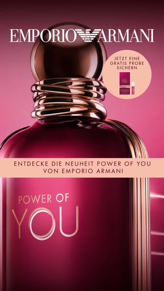 This ad showcases the Power of You fragrance by Emporio Armani and promotes a free sample.