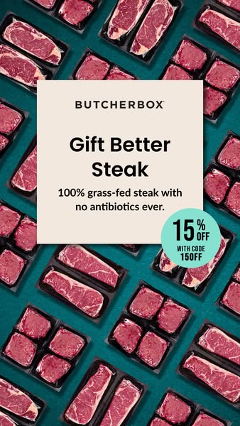 This image ad for ButcherBox promotes their steak as a great gift option. It highlights the quality of the steak, noting