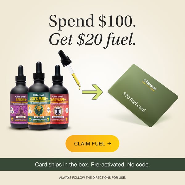 This ad by Olifecykel promotes a limited time offer. Spend $100 and get $20 fuel. It features 3 of Olifecykel's supp
