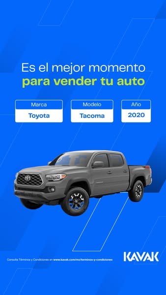 This is an image ad for Kavak that tells the user that now is a good time to sell their car, featuring a gray Toyota Tac